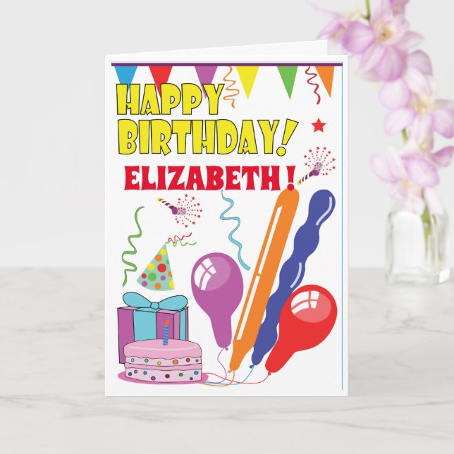 BALLOON fun kids happy birthday Card (Orchid)