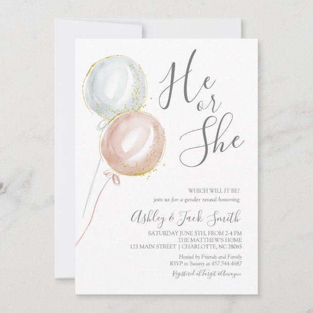Balloon Gender Reveal Invitation (Front)
