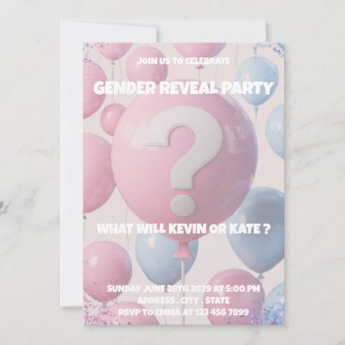 Balloon Gender Reveal Party Invitation