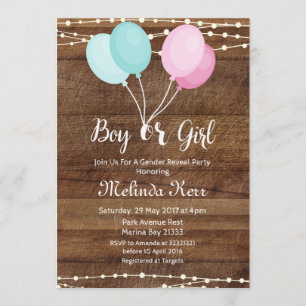 Balloon gender reveal party invitation