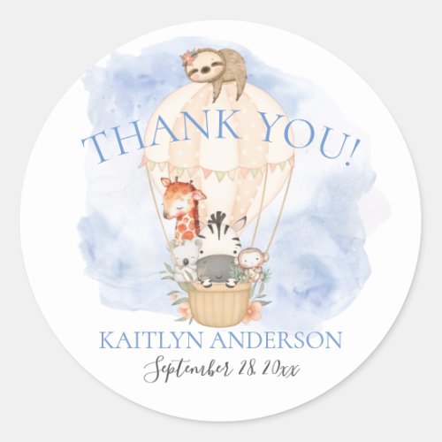 Balloon Giraffe Zebra Thank You Boy Baby Shower Classic Round Sticker