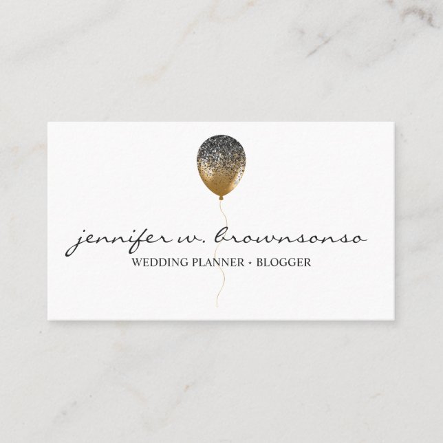 Balloon Gold Event Party Planning Glitz Business Card (Front)