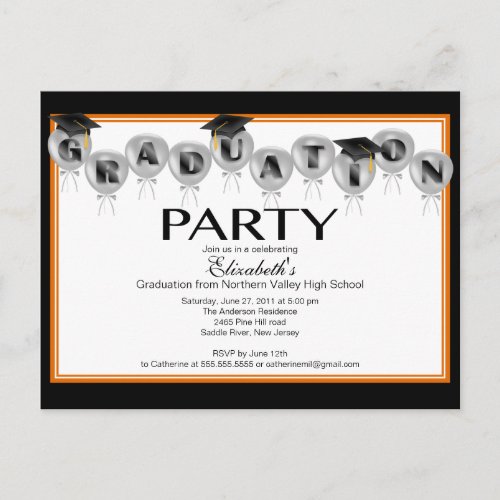 Balloon Graduation Party Invitation Black Grad Cap