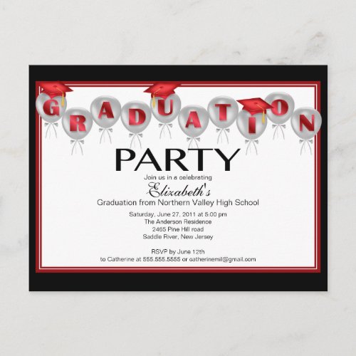 Balloon Graduation Party Invitation Red Grad Cap