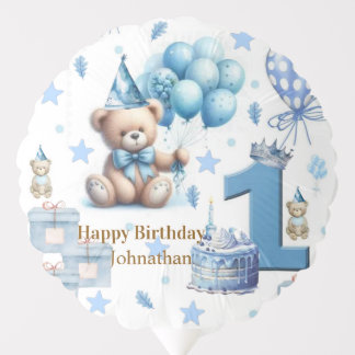 Balloon, Happy 1st. Birthday, Teddy Bear Blue Balloon