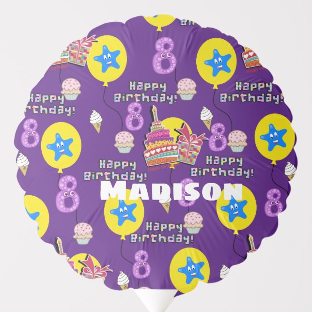 Balloon, Happy 8th Birthday, #8 Purple Balloon (Front)
