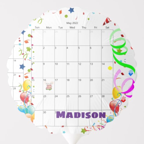 Balloon Happy Birthday Calendar May 2022 Balloon