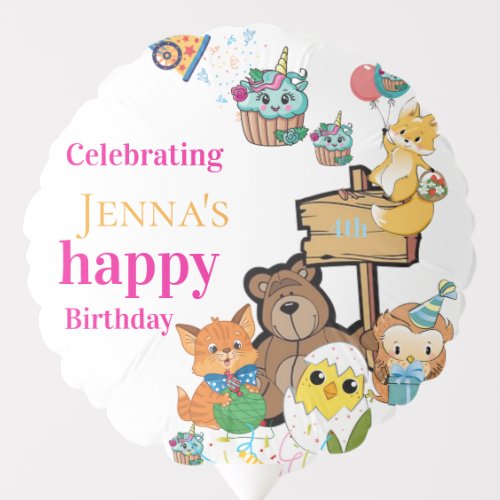 Balloon, Happy Birthday, Fox Chicks Bird Cat Bear Balloon