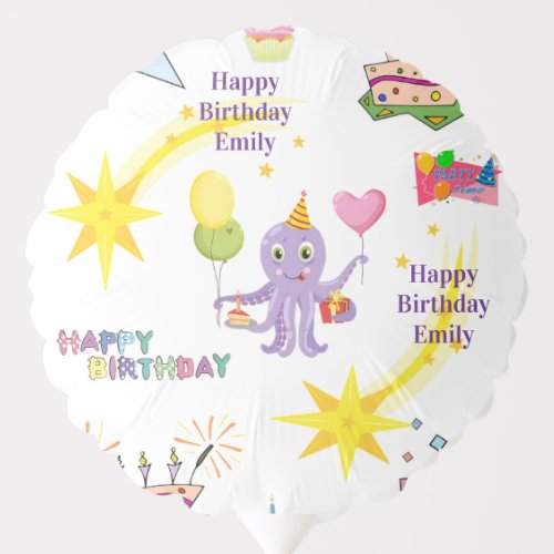 Balloon, Happy Birthday, Octopus Cupcake  Balloon