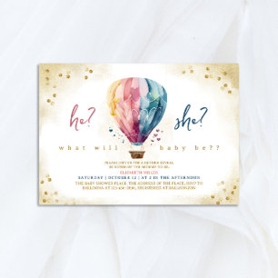 Balloon He Or She Gender Reveal Baby Shower Invitation