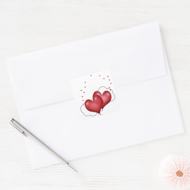 Balloon Hearts and Little Hearts Square Sticker (Envelope)