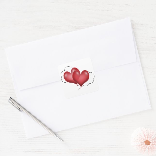 Balloon Hearts Couple Square Sticker (Envelope)