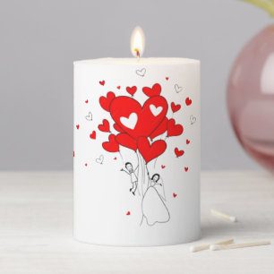 Balloon Hearts Love Story   Whimsical Bride  Pillar Candle