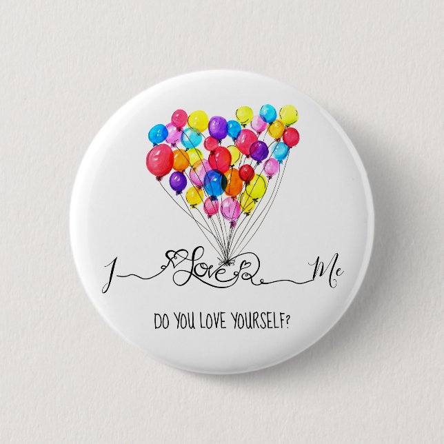 BALLOON I LOVE ME and you? | Heart | Customize Pinback Button (Front)