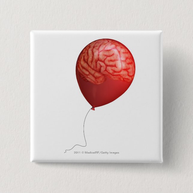 Balloon illustration with a superimposed brain pinback button (Front)