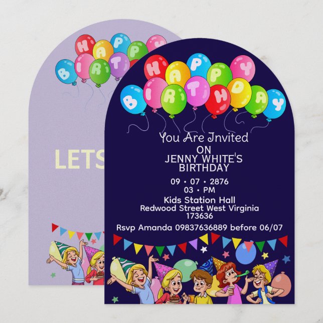 Balloon Kids Birthday Invitation (Front/Back)