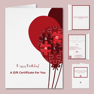 Balloon Life Coach Happy Birthday Gift Certificate Cards