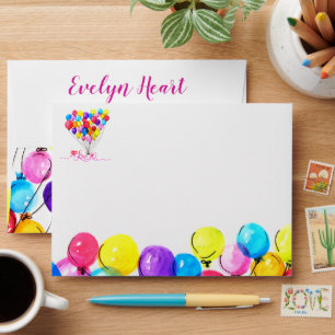 BALLOON LOVE Girly Birthday Pink Red Calligraphy Envelope