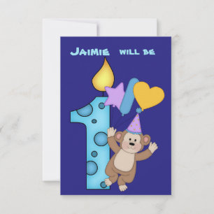 Balloon Monkey 1st Birthday Party Invitation