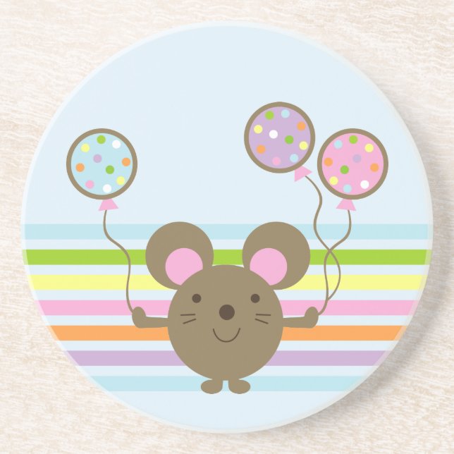 Balloon Mouse Blue Sandstone Coaster (Front)