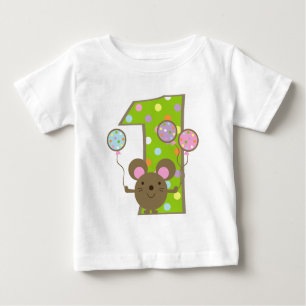 Balloon Mouse Green 1st Birthday T-Shirt