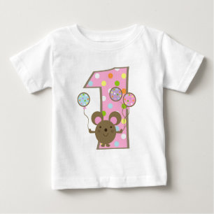 Balloon Mouse Pink 1st Birthday T-Shirt
