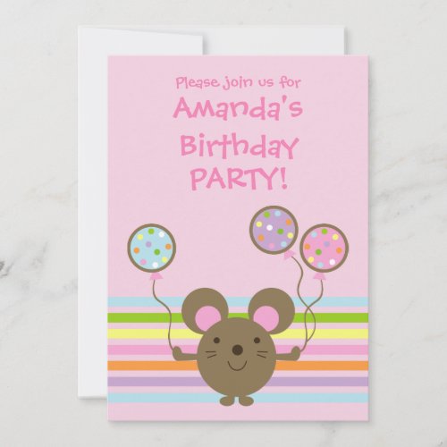 Balloon Mouse Pink Birthday Party Invitation