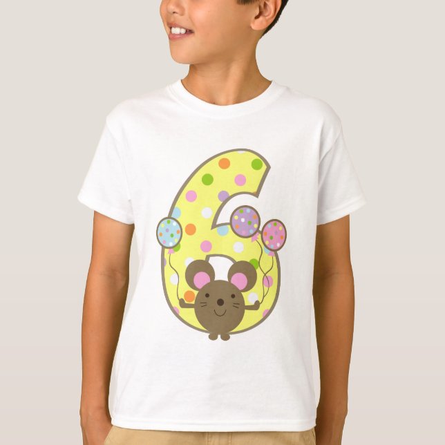 Balloon Mouse Yellow 6th Birthday T-Shirt (Front)
