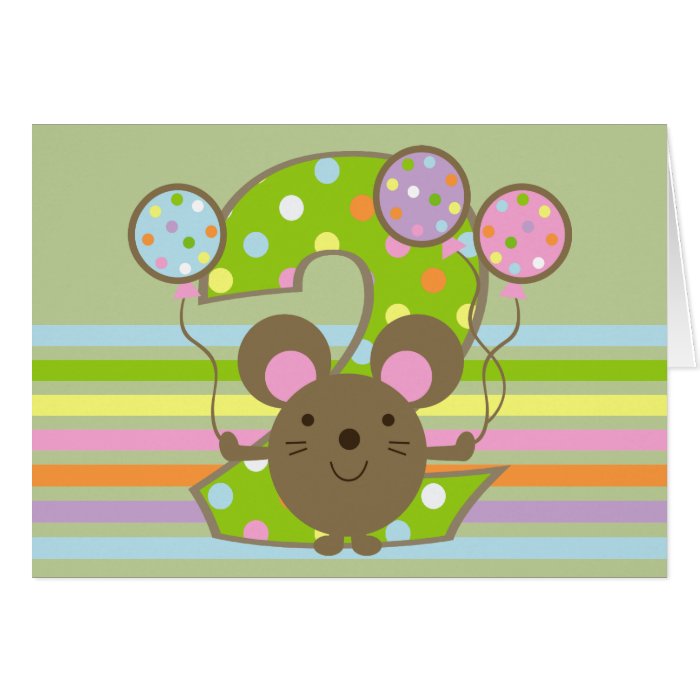 Balloon Mouse zGreen Happy 2nd Birthday Card