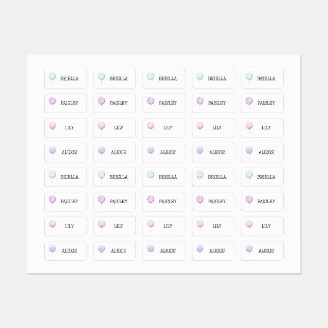 Balloon name labels for clothing (Sheet)