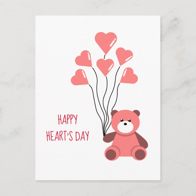 BALLOON OF HEARTS AND TEDDY BEAR POSTCARD (Front)