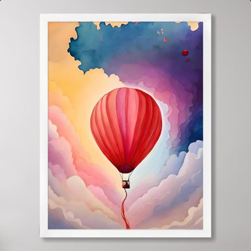 balloon painting hot air colorful cloud watercolor poster