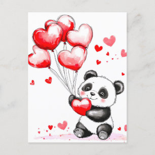 Balloon Panda Love in the Air Holiday Postcard