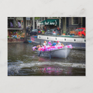Balloon Party Boat, Sights of Amsterdam Invitation Postcard