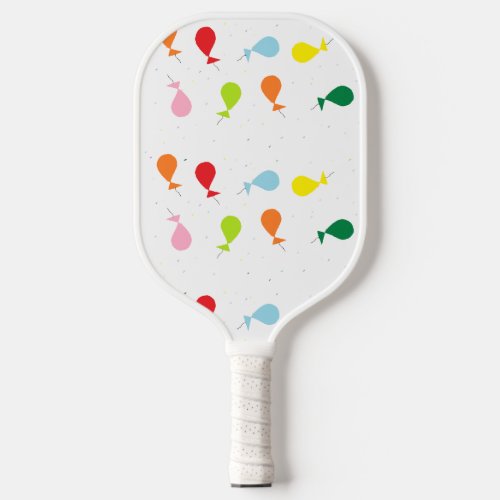 Balloon party pattern on white pickleball paddle