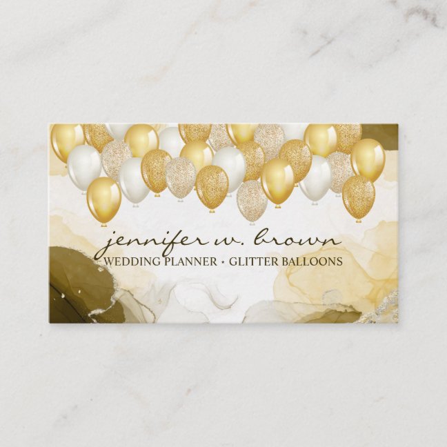 Balloon Party Plan Ombre Gold Business Card