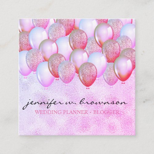 Balloon Party Planner Glitter celebration Square Business Card