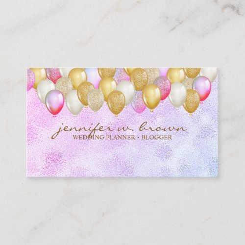Balloon Party Planner Gold Pink Purple Business Card