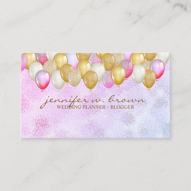 Balloon Party Planner Gold Pink Purple Business Card