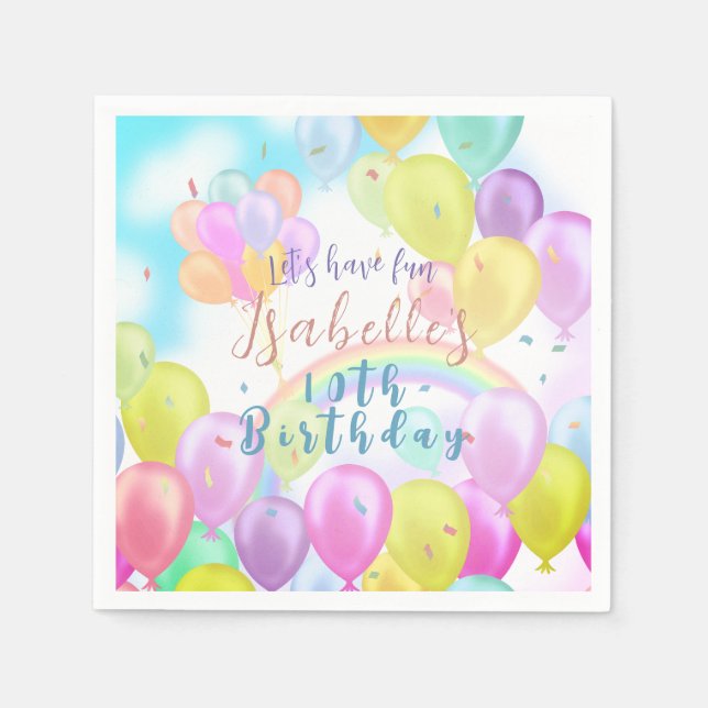 Balloon Pastel Birthday Paper Plates Napkins (Front)