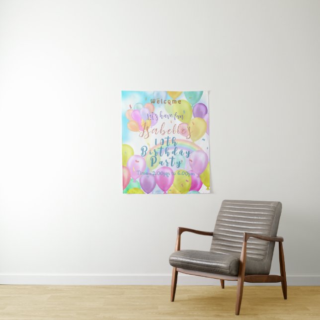 Balloon Pastel Birthday Tapestry (In Situ)