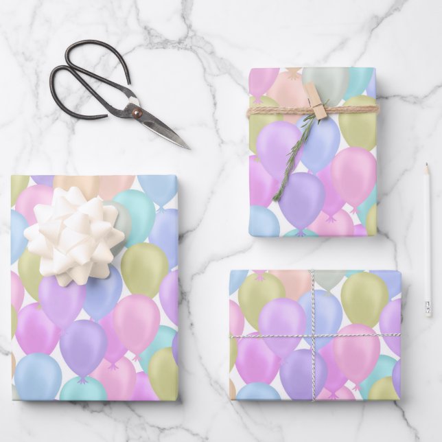 Balloon Pastel Wrapping Paper Sheets (Front)