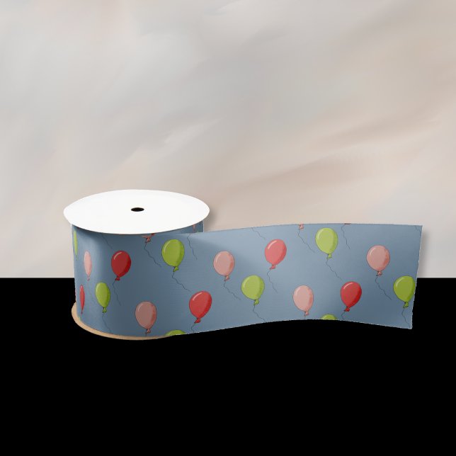 Balloon Pattern Blue Ribbon (Festive blue ribbon with a balloon pattern . )