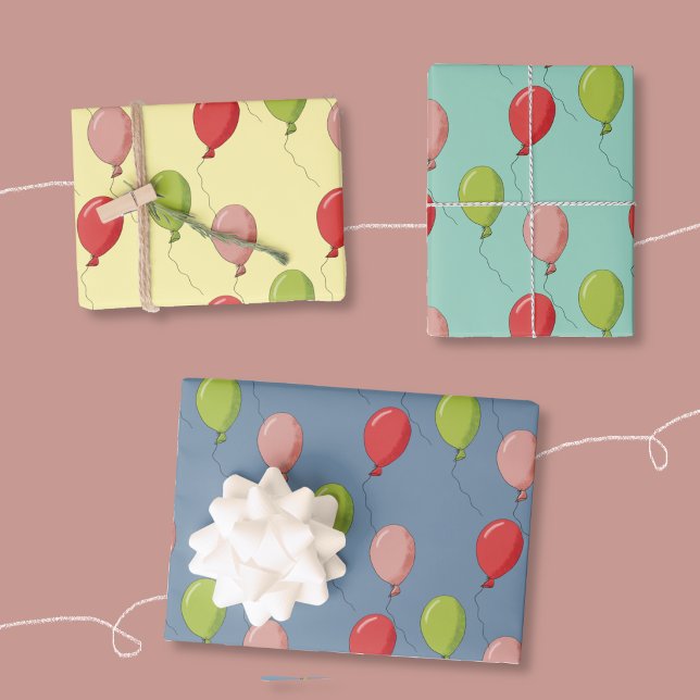 Balloon Pattern Wrapping Paper Flat Sheets (Balloon pattern wrapping paper sheets (yellow , green and blue).)