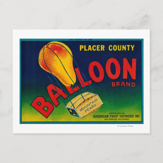 Balloon Pear Crate Label Postcard (Front)