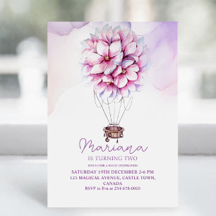Balloon Pink Flowers 2nd Girls Birthday Party Invitation