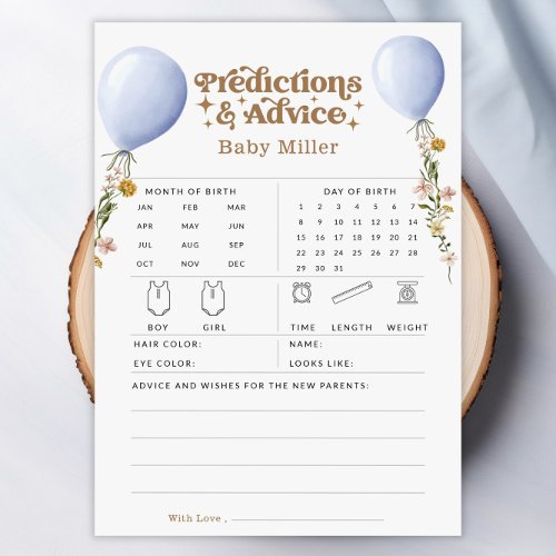 Balloon Predictions  Advice Baby Shower Game Card
