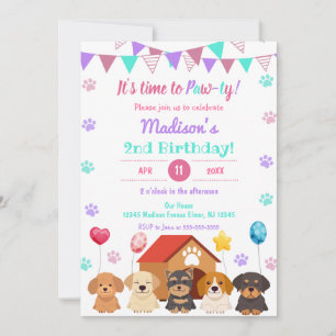 Balloon Puppy Girl Paw-ty Green Point Birthday Invitation