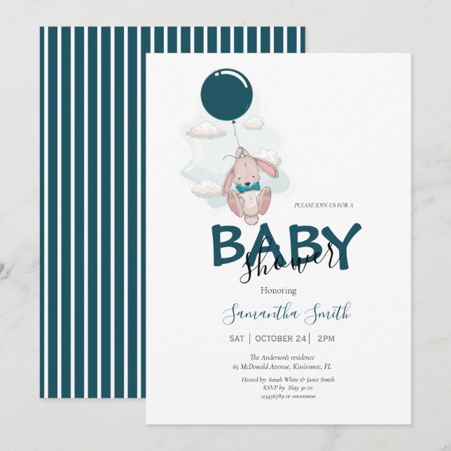 Balloon Rabbit Baby Shower Invitation (Front/Back)