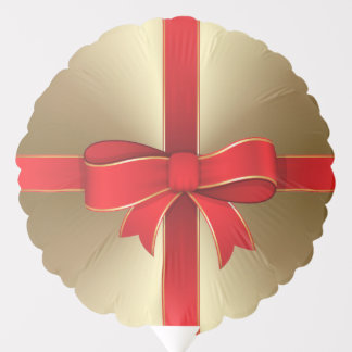 Balloon - Red Bow & Ribbon on Gold